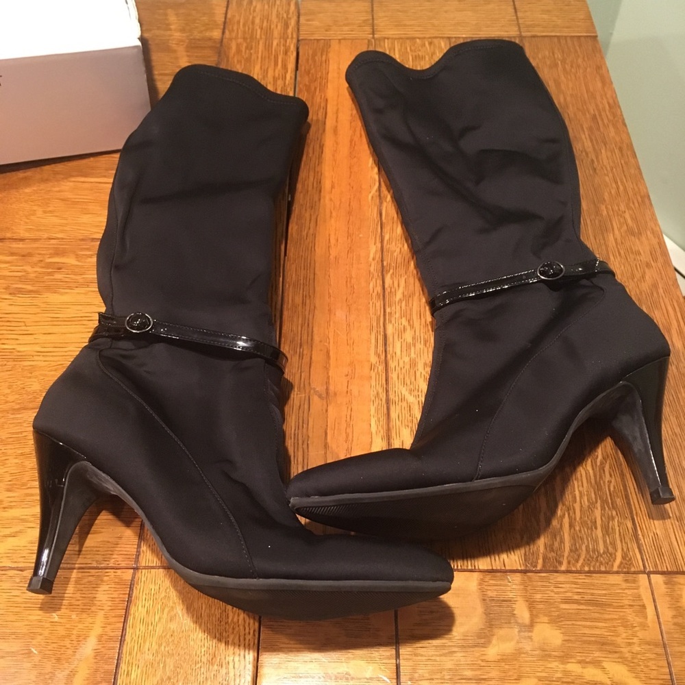 Black stretchy fabric boots